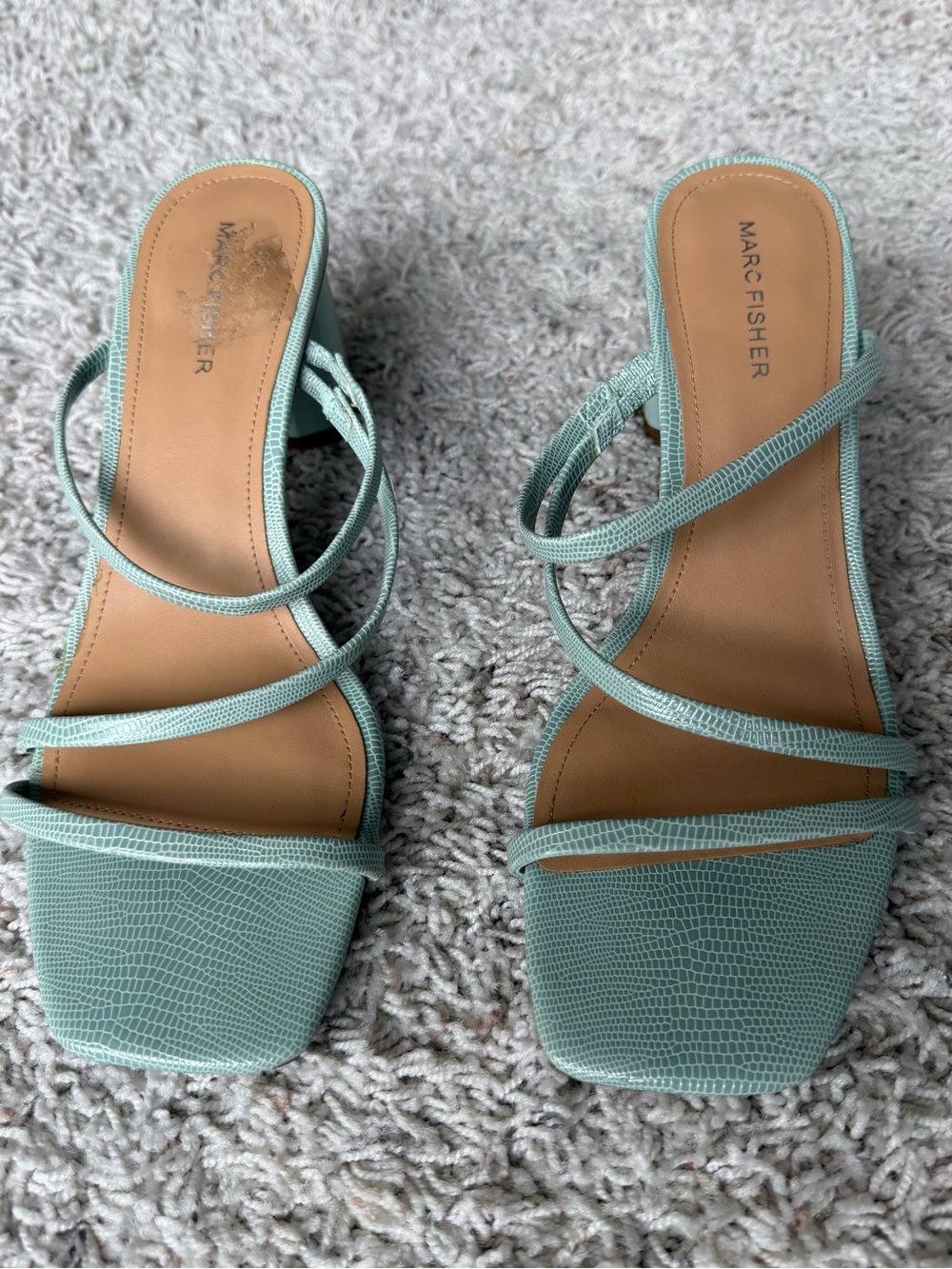 Marc Fisher Mint Green Strappy Block Heel Sandals